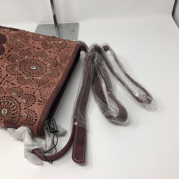 Montana West Concho Bucket Shape Crossbody Red - Picture 7 of 8